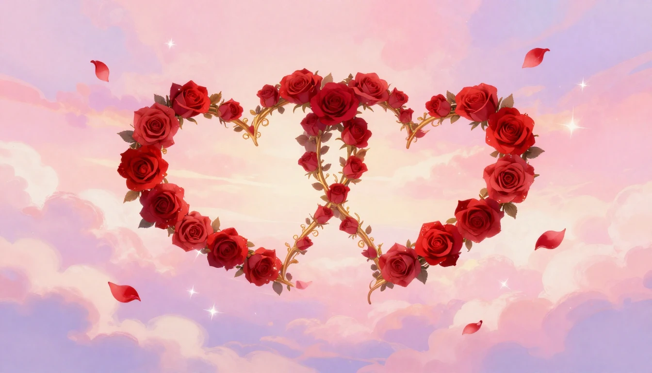 A soft and dreamy romantic illustration featuring two intert...