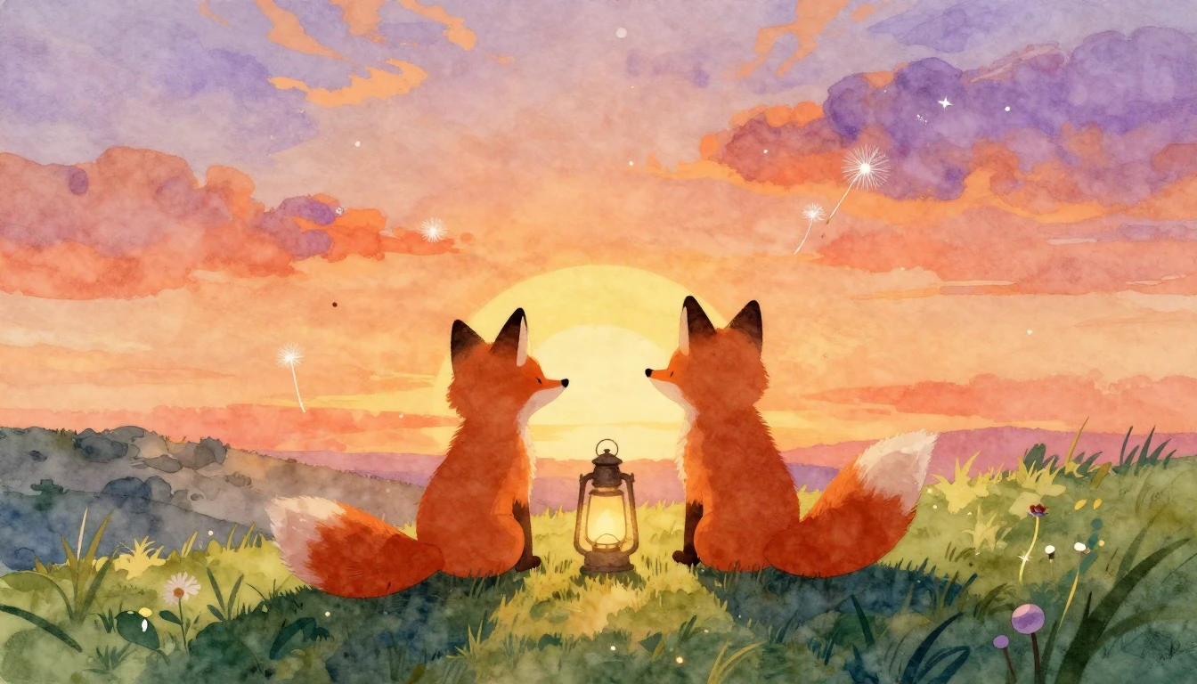 A whimsical and heartwarming watercolor painting depicting t...