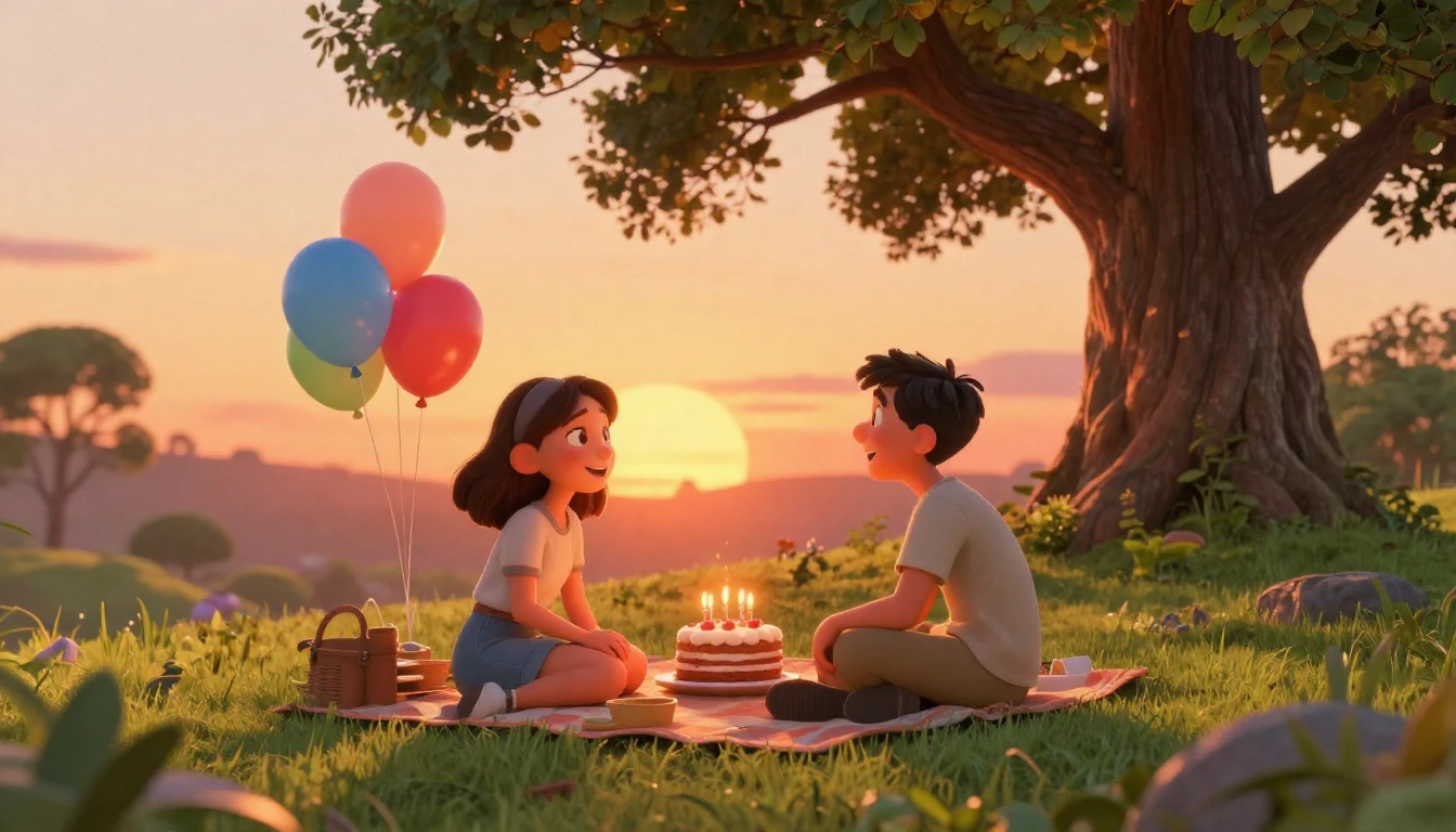 A heartwarming scene of two close friends sitting on a lush ...