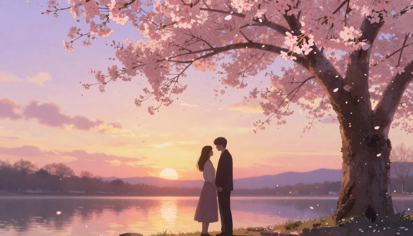 An ethereal and romantic scene featuring two silhouettes of ...