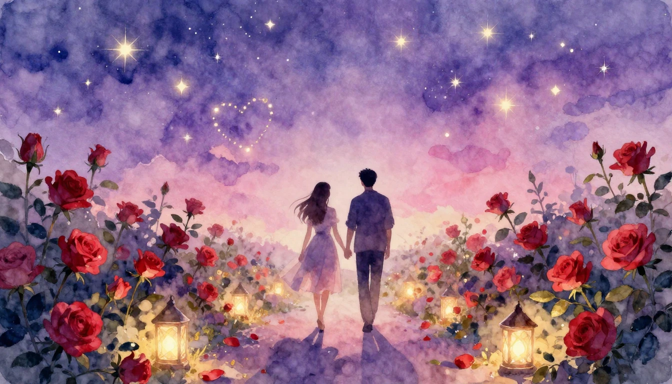 A dreamy and romantic watercolor painting depicting a serene...