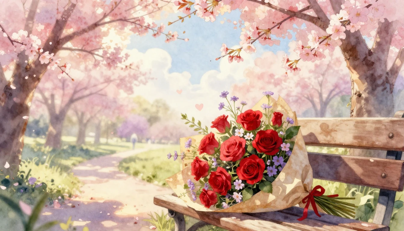 A romantic watercolor painting depicting a soft, dreamlike s...