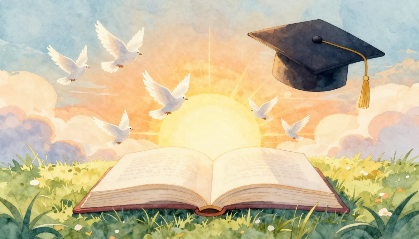 A soft and dreamy watercolor illustration symbolizing gradua...