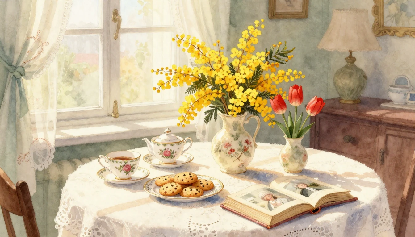 A cozy, heartwarming watercolor illustration of a grandmothe...