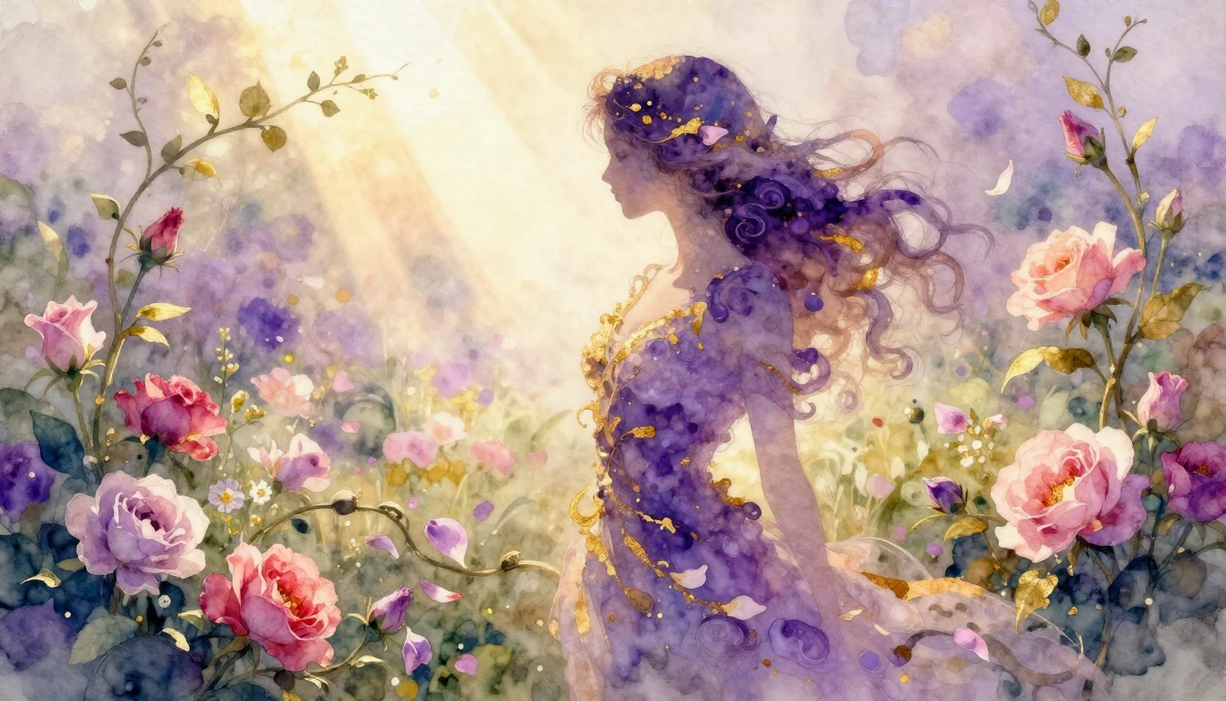 An artistic and ethereal watercolor painting depicting the a...