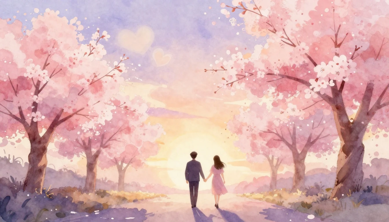 A romantic and dreamy watercolor illustration featuring two ...