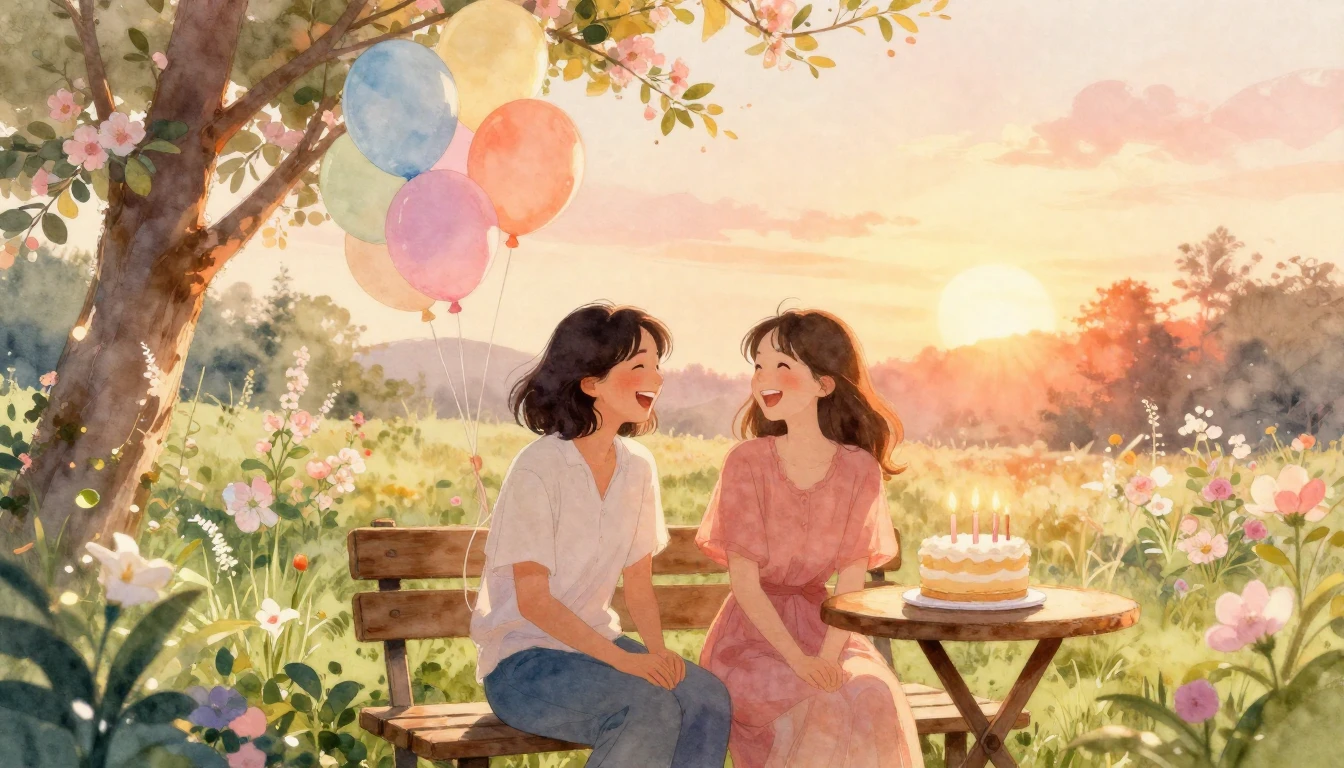 A warm and heartwarming watercolor painting of two close fri...