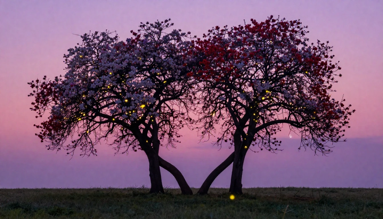 A romantic and dreamy composition featuring two intertwined ...