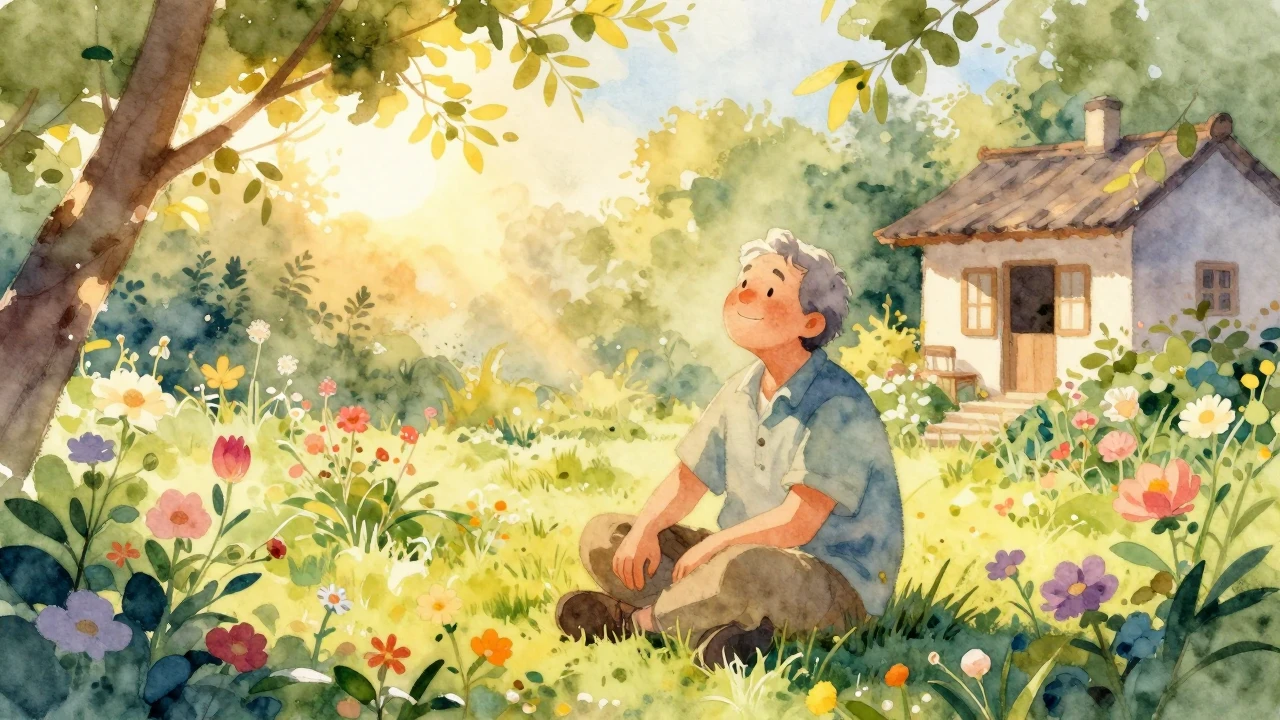 A serene and heartwarming watercolor painting of a wise, kin...