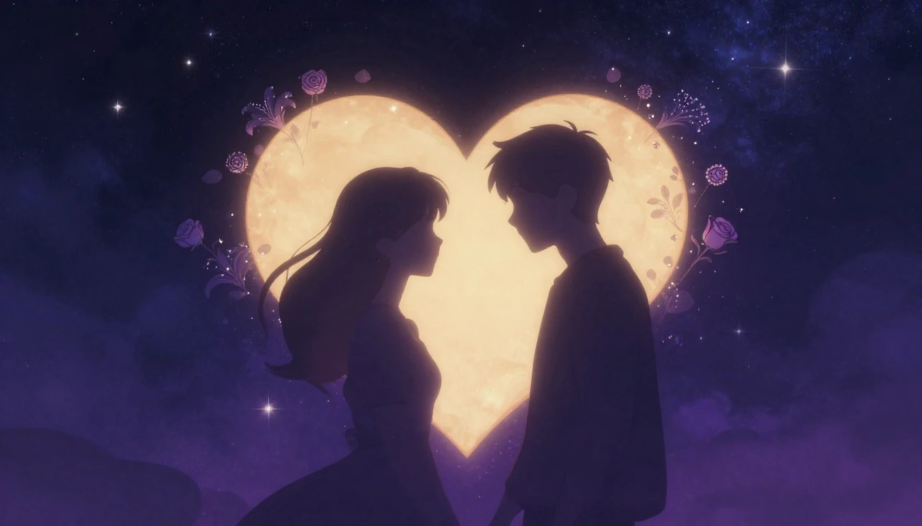 A romantic and dreamy illustration featuring two intertwined...