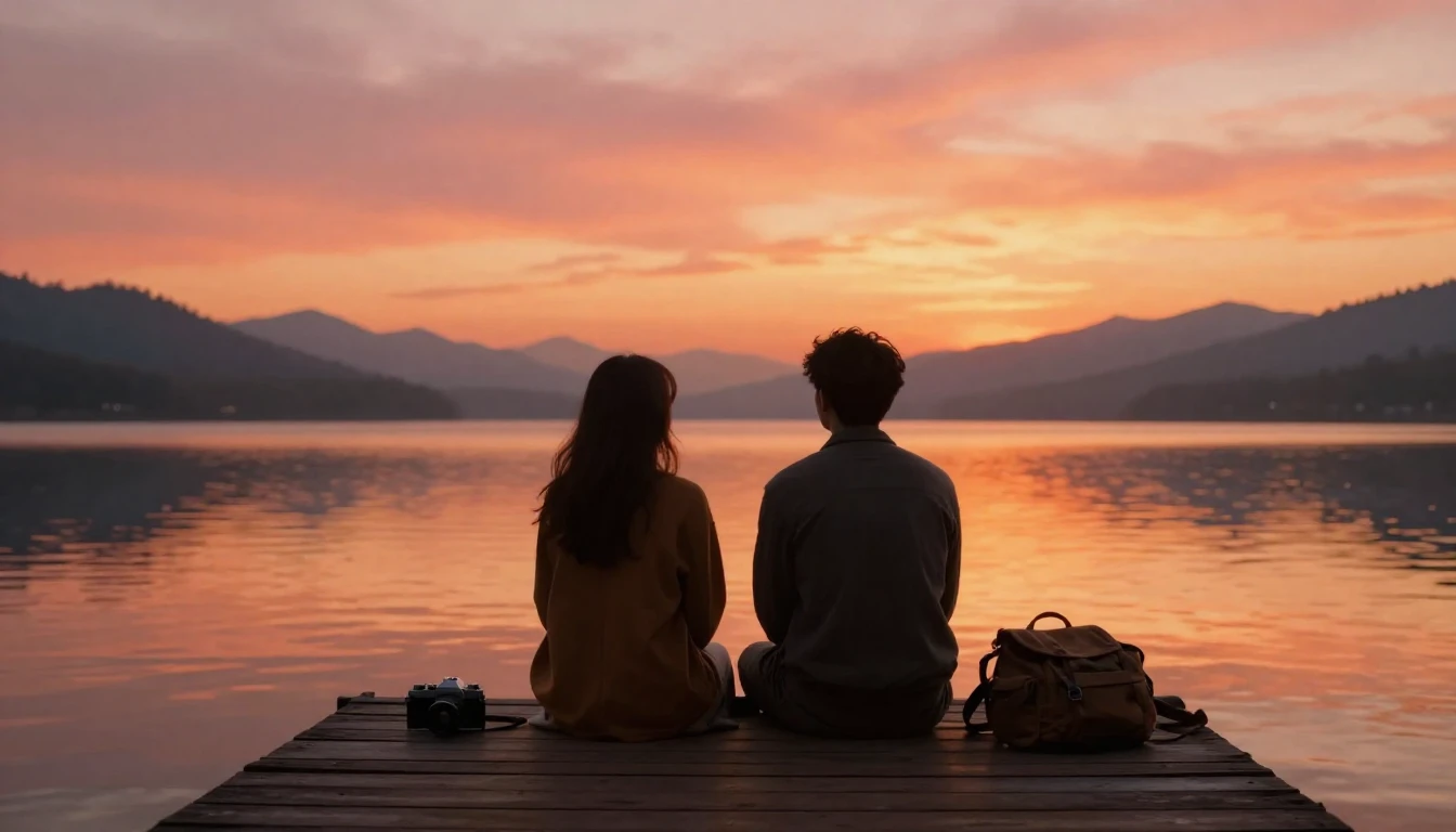 A warm and evocative digital art scene featuring two close f...