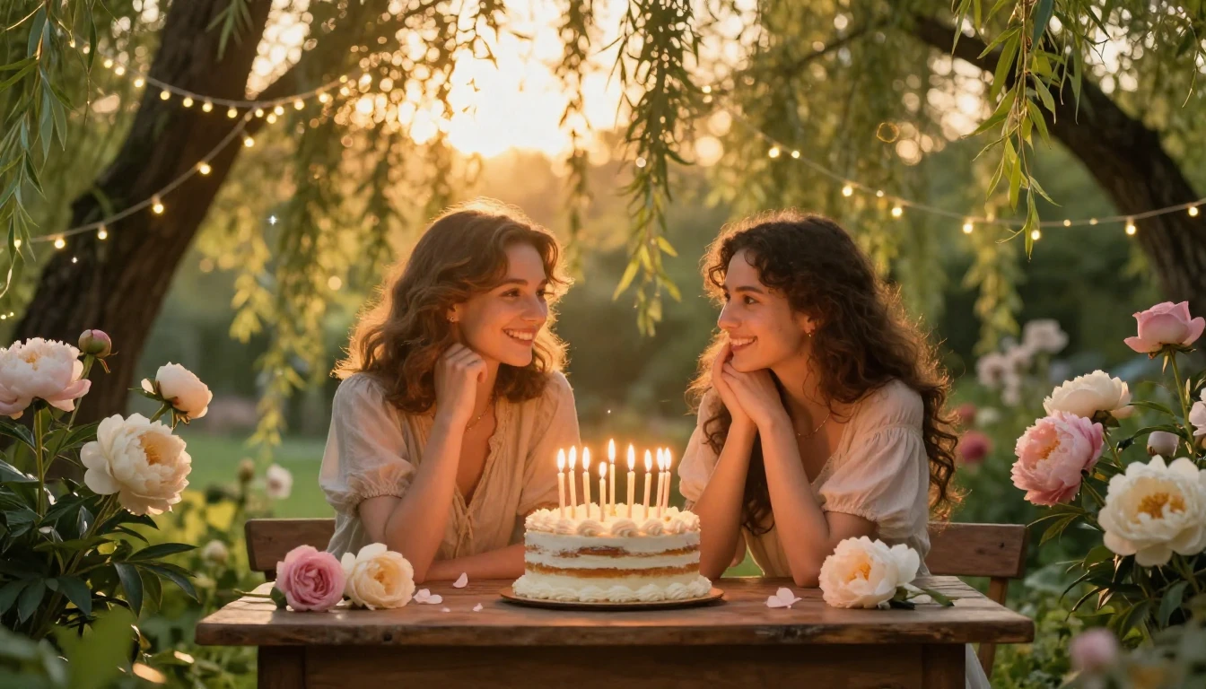 A warm and celebratory scene featuring two best friends sitt...
