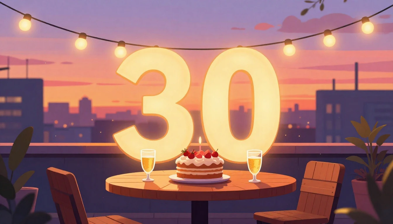 A warm and vibrant digital art illustration celebrating a 30...
