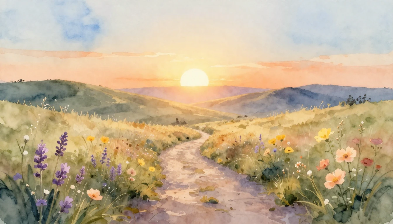 A beautiful, serene landscape featuring a winding path leadi...