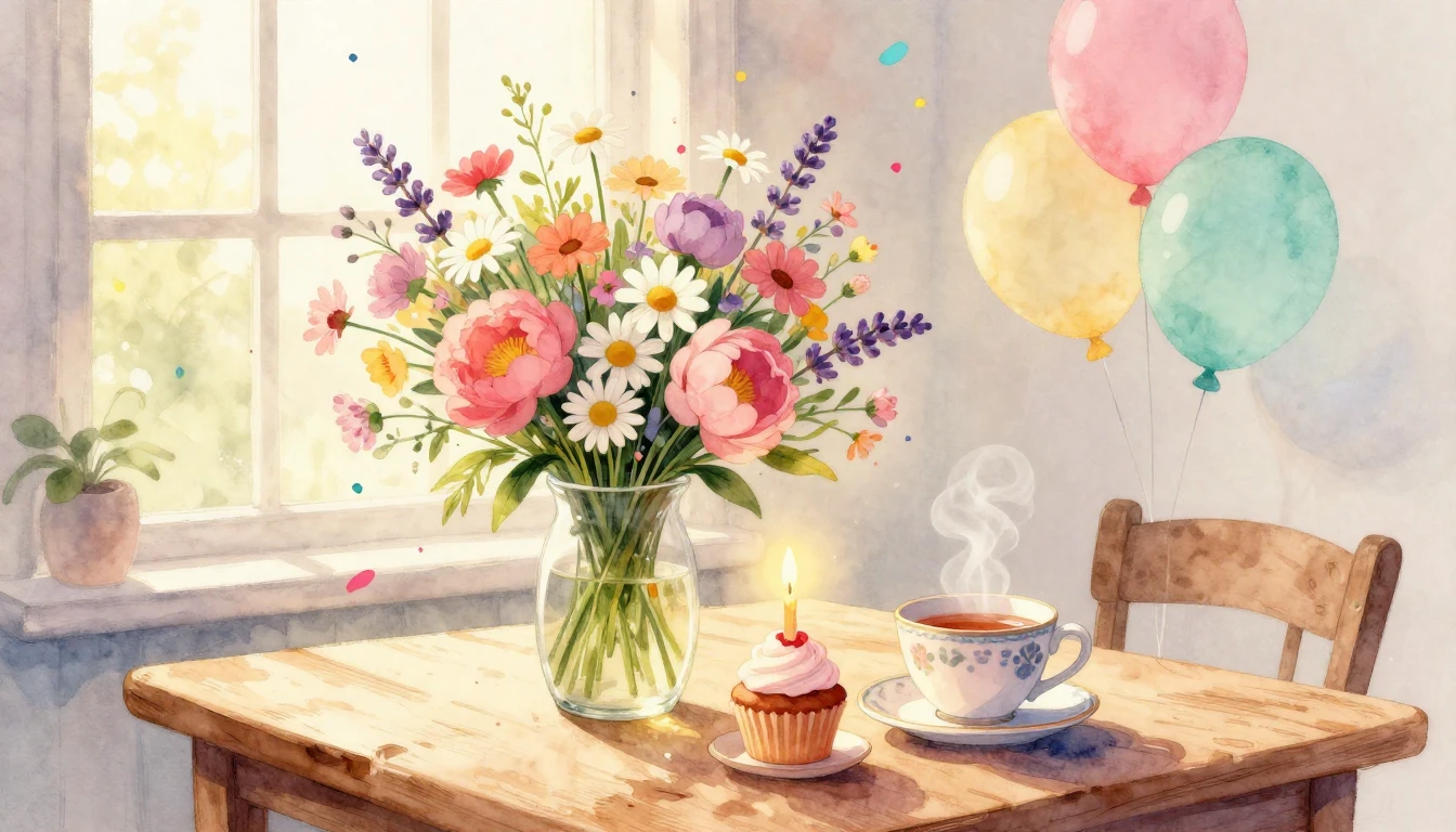 A warm and vibrant watercolor illustration of a cozy celebra...