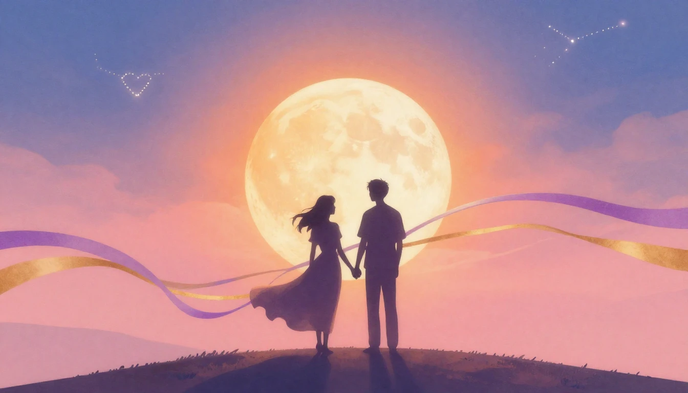 A dreamy and ethereal composition featuring two silhouettes ...