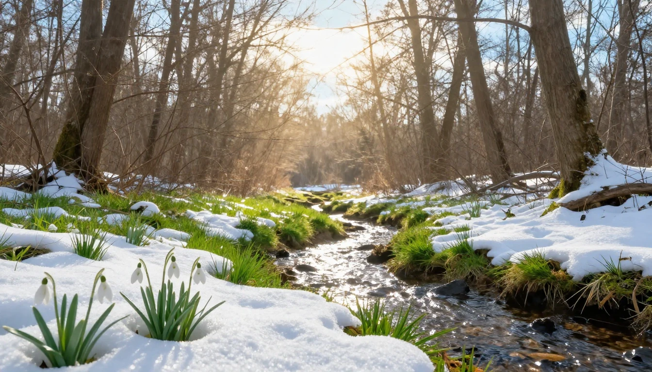A gentle and atmospheric early spring landscape in a forest....