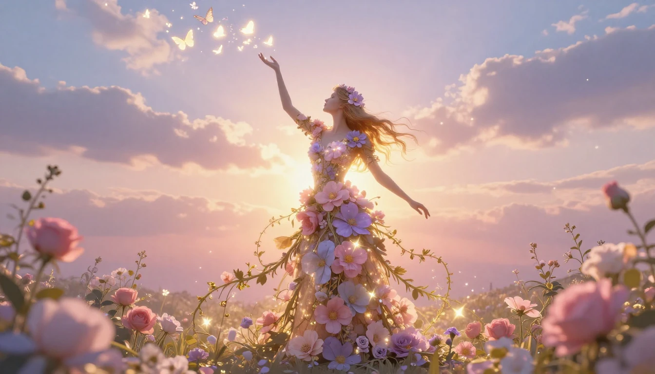 A beautiful, ethereal silhouette of a female figure made ent...