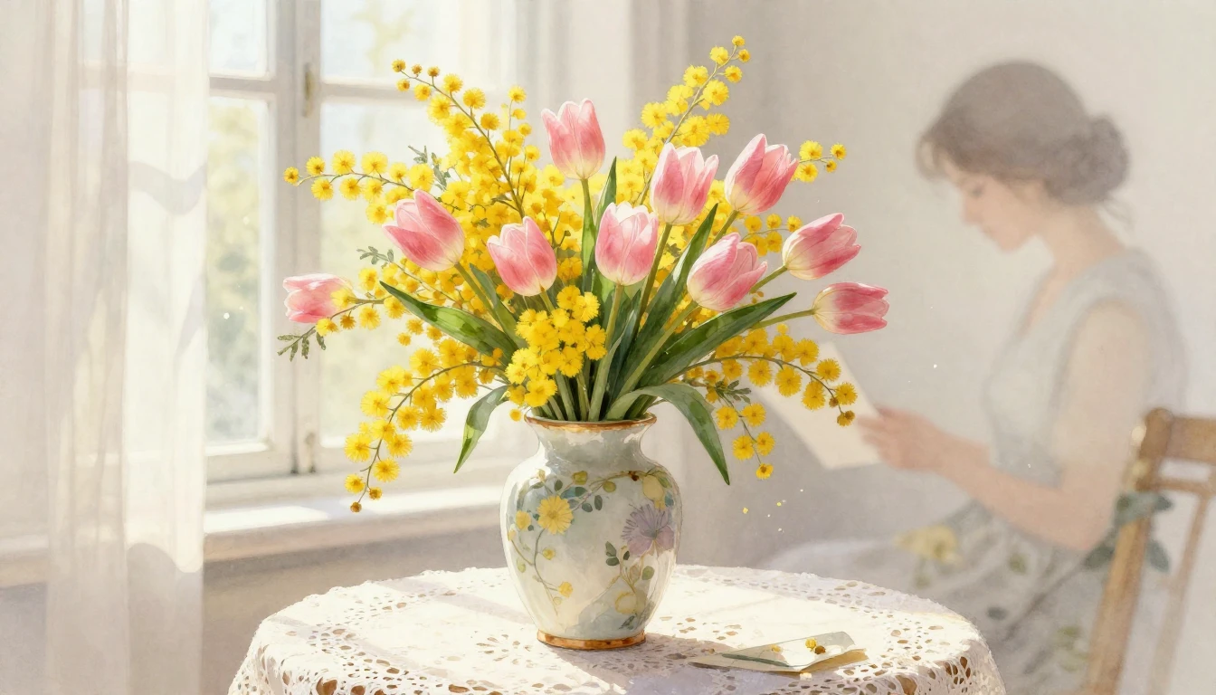 A soft and airy watercolor painting depicting a lush bouquet...