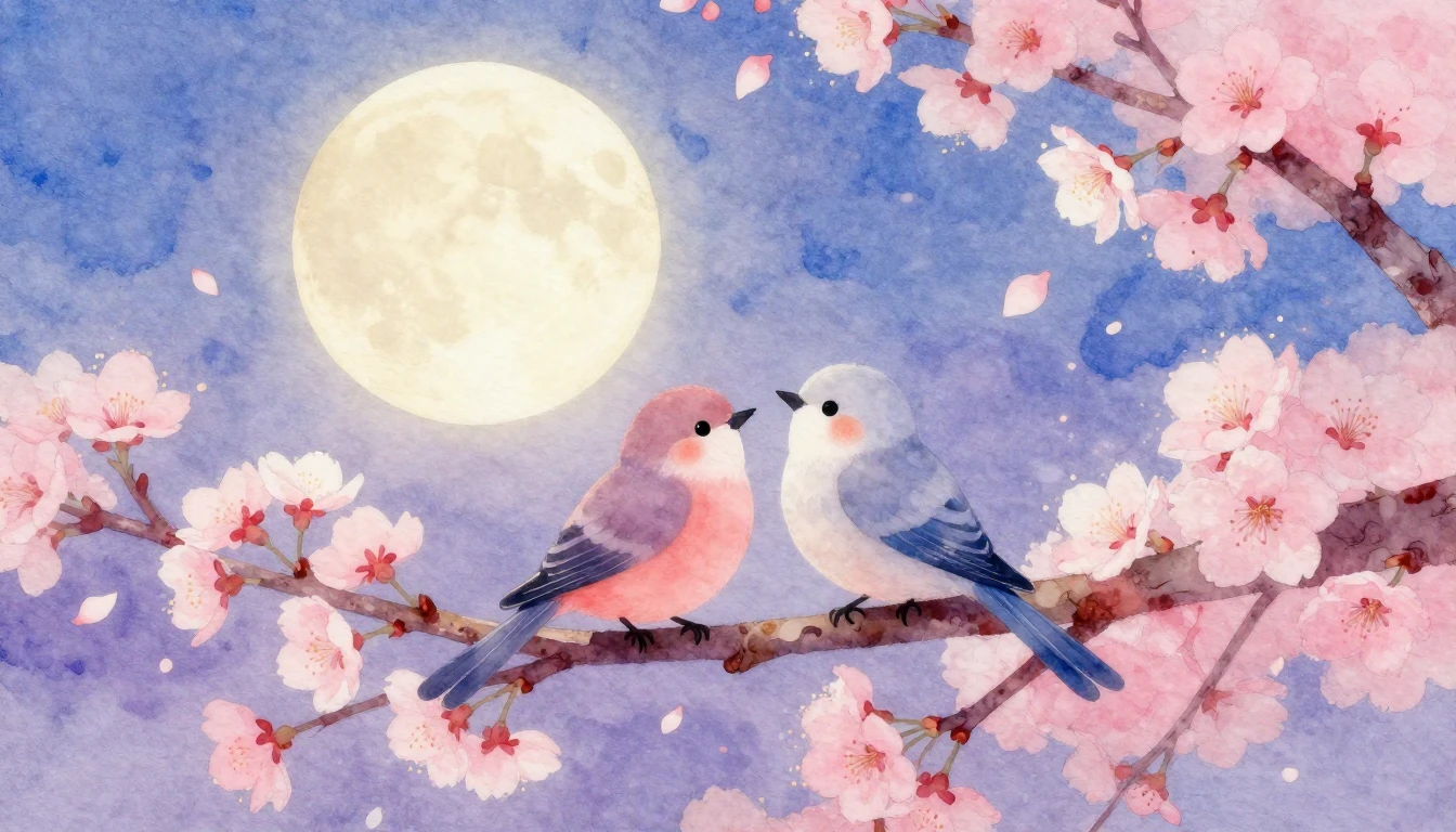 A soft and romantic watercolor painting depicting two styliz...