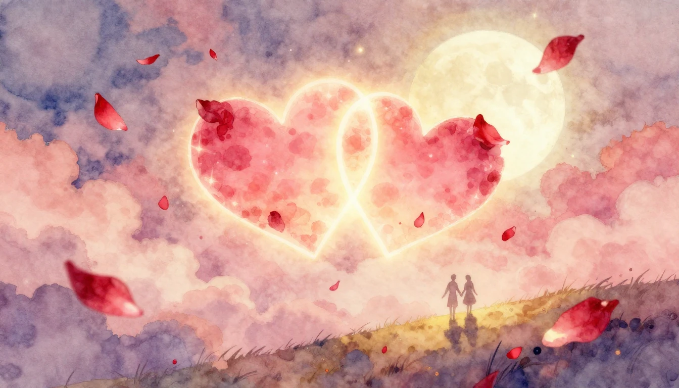 A soft and dreamy watercolor painting depicting a romantic a...