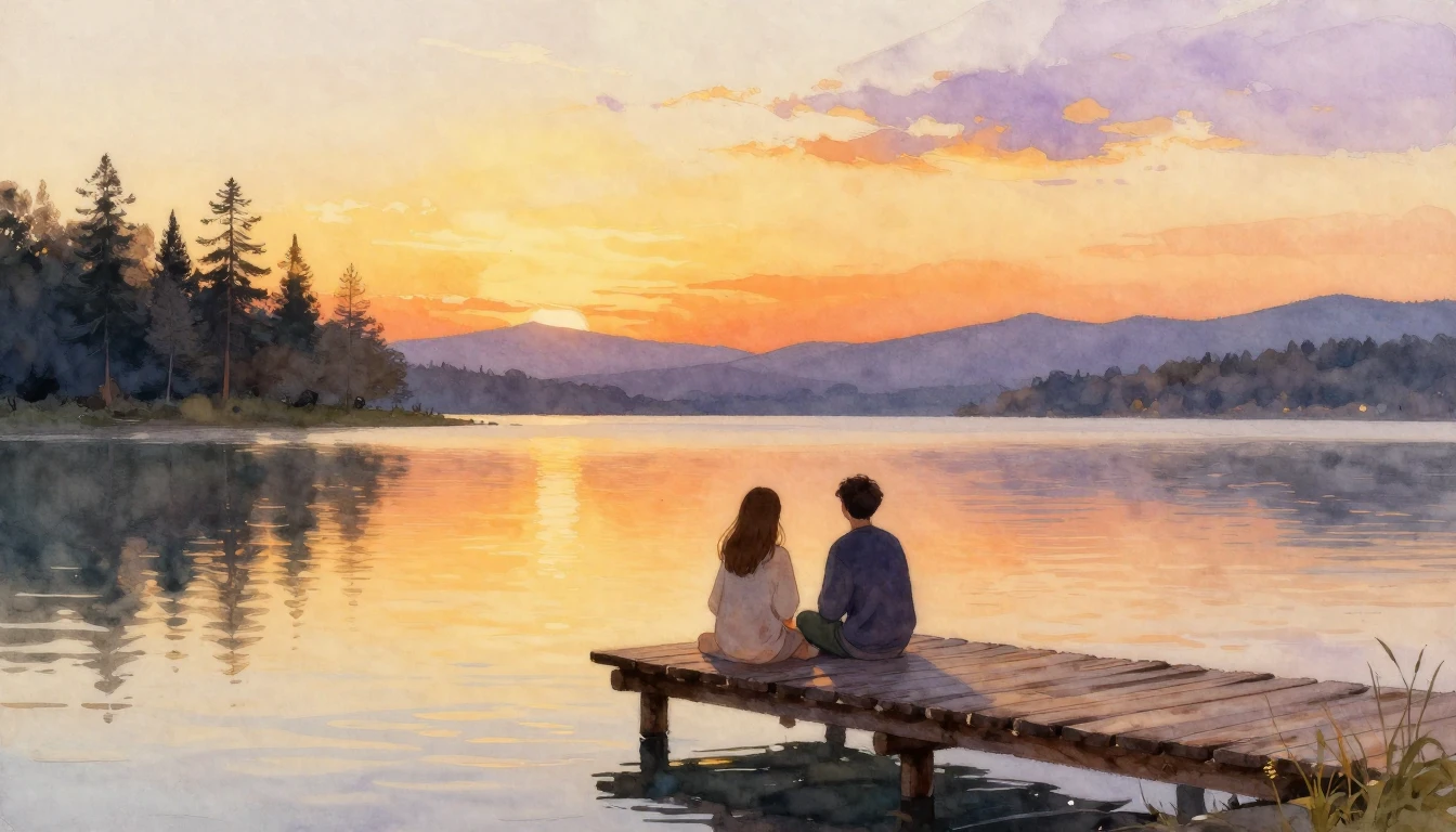 A warm and nostalgic watercolor painting of two close friend...