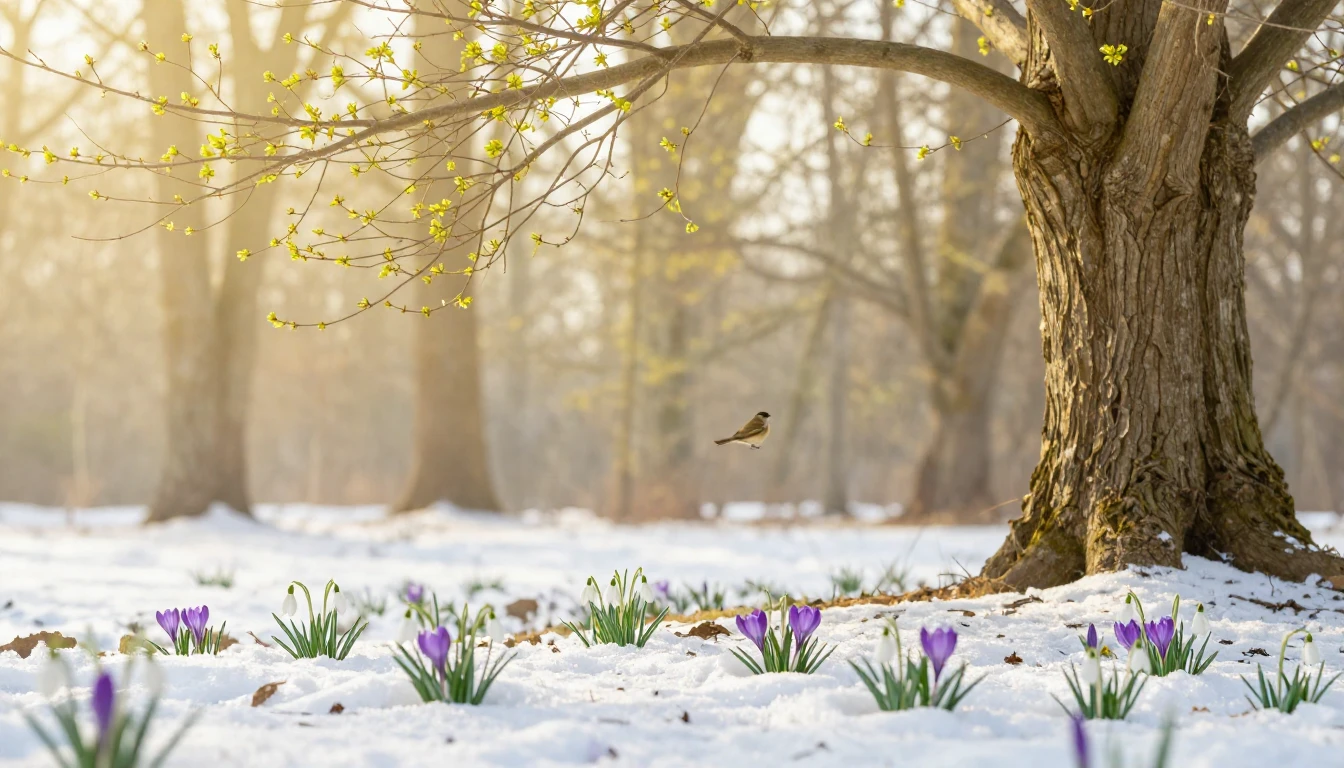 A serene and hopeful landscape capturing the exact moment of...