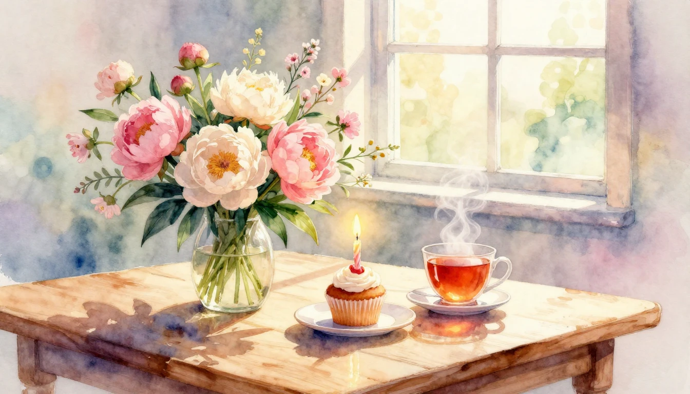 A beautiful watercolor painting depicting a celebration of f...