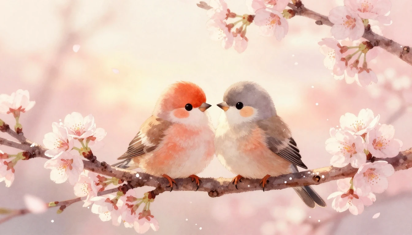 A soft and dreamy watercolor illustration of two small, fluf...