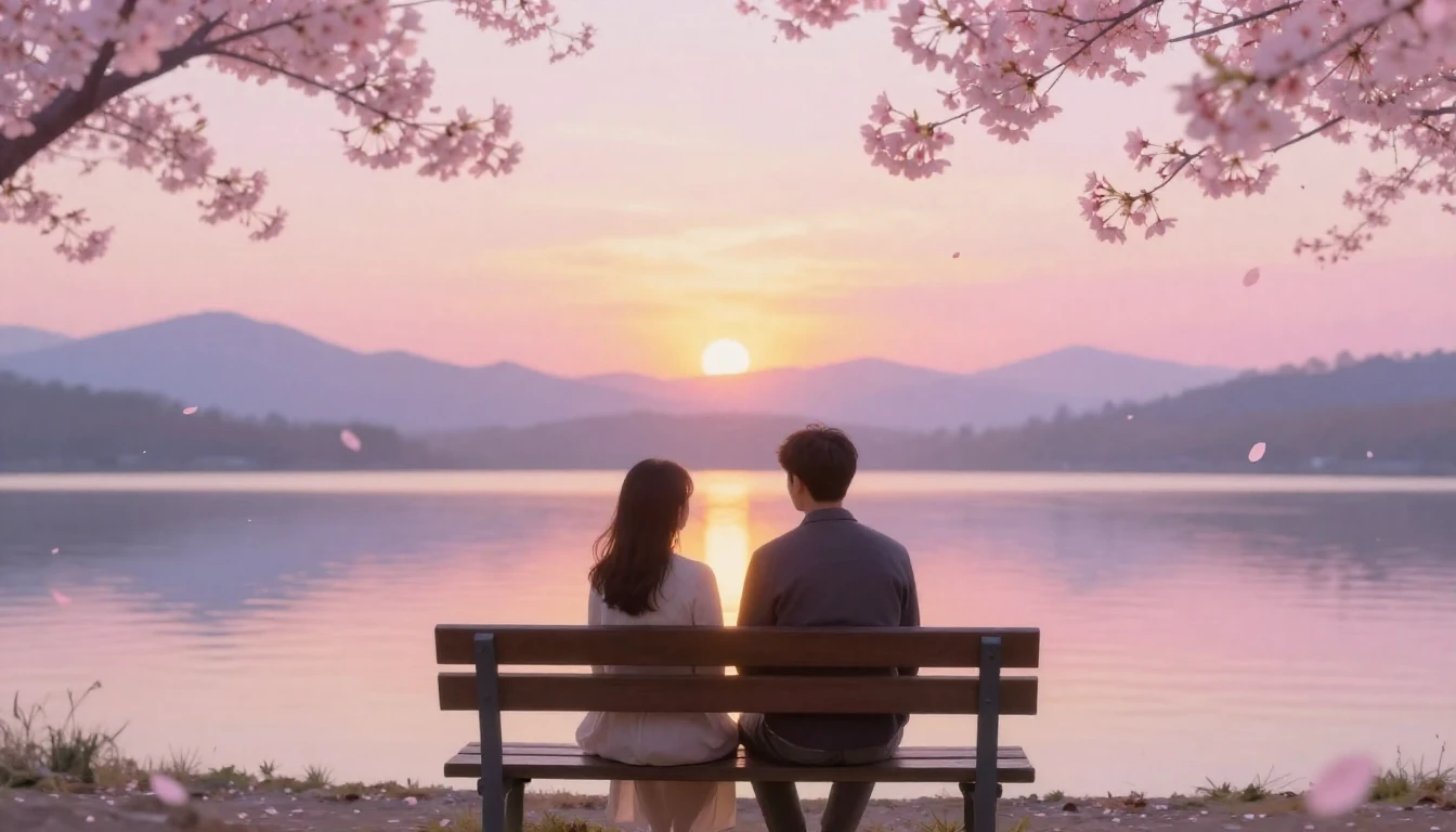 A romantic and ethereal scene featuring a couple sitting on ...