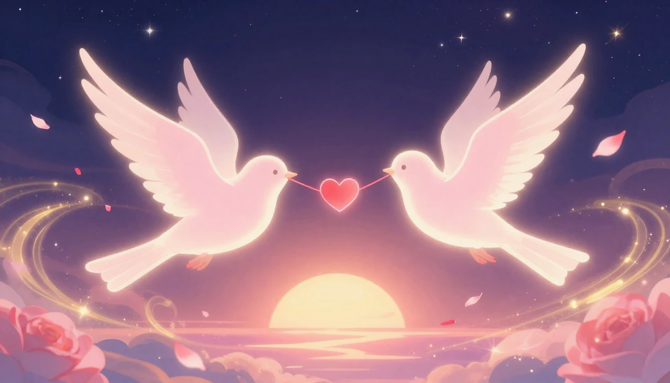 A romantic and dreamy illustration featuring two translucent...