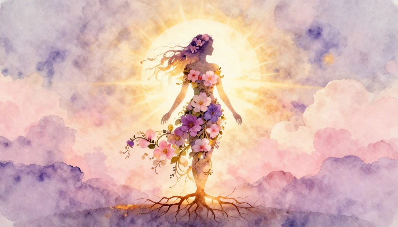 A beautiful and ethereal watercolor painting featuring a sty...