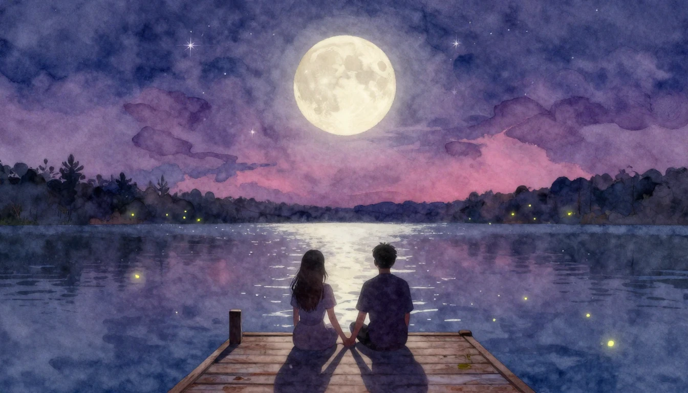 A soft and dreamy watercolor painting depicting two silhouet...