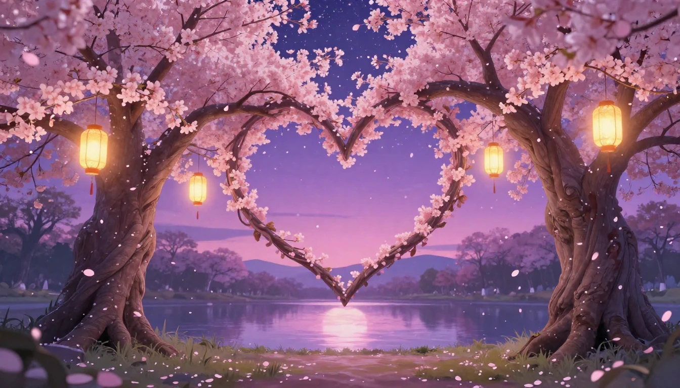 A whimsical and romantic scene set in a magical twilight gar...