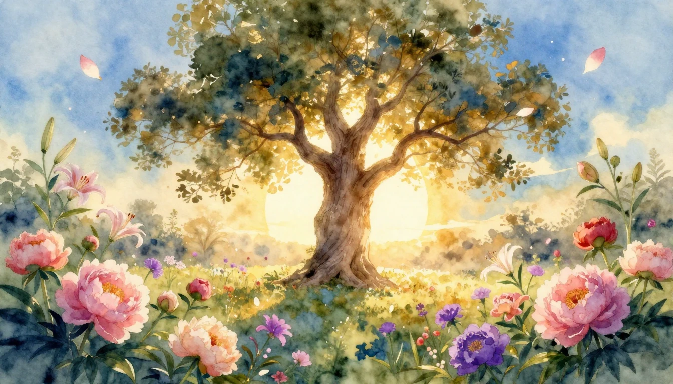 A vibrant and delicate watercolor painting capturing the ess...