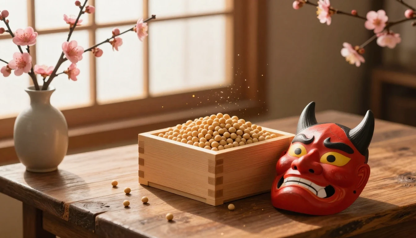 A warm and inviting scene for Setsubun festival. In the cent...