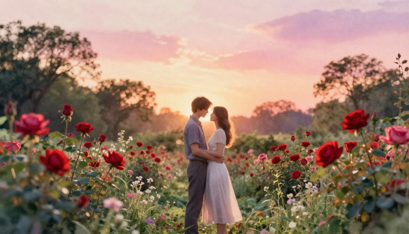 A romantic and ethereal scene of a couple standing close tog...
