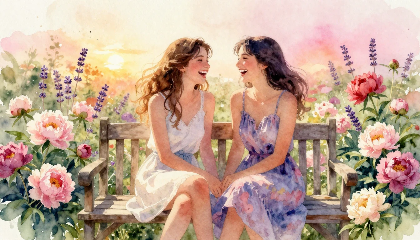 A beautiful watercolor painting of two best friends sitting ...