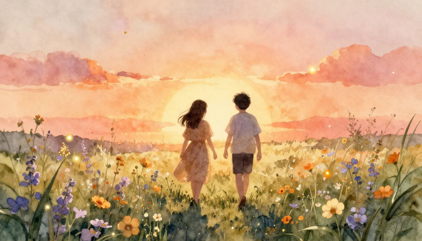 A dreamy and heartwarming watercolor illustration capturing ...