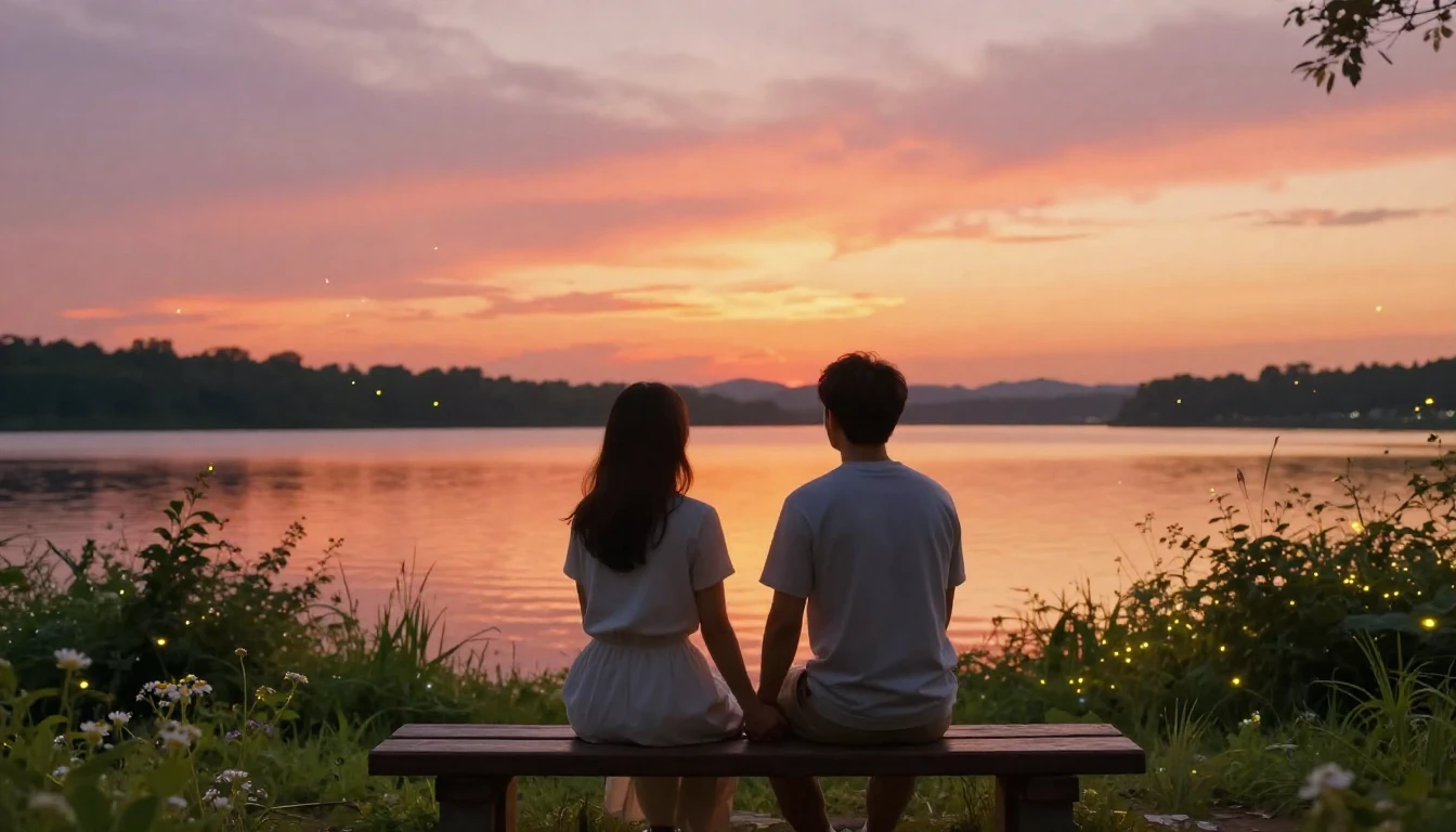 A romantic and heartwarming scene of a couple sitting closel...