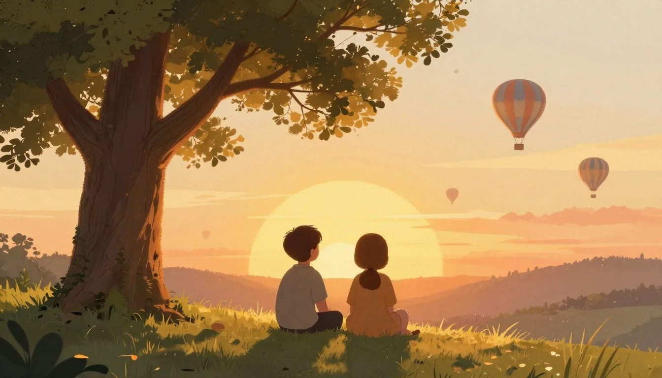 A heartwarming and soft illustration depicting two abstract ...