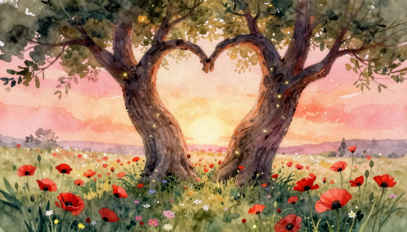 A soft and dreamy watercolor painting depicting two large an...