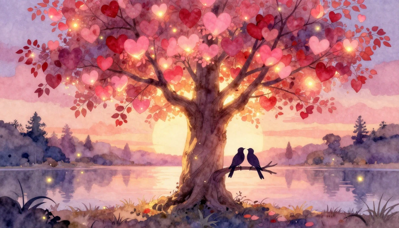 A dreamy and romantic watercolor painting depicting a magica...