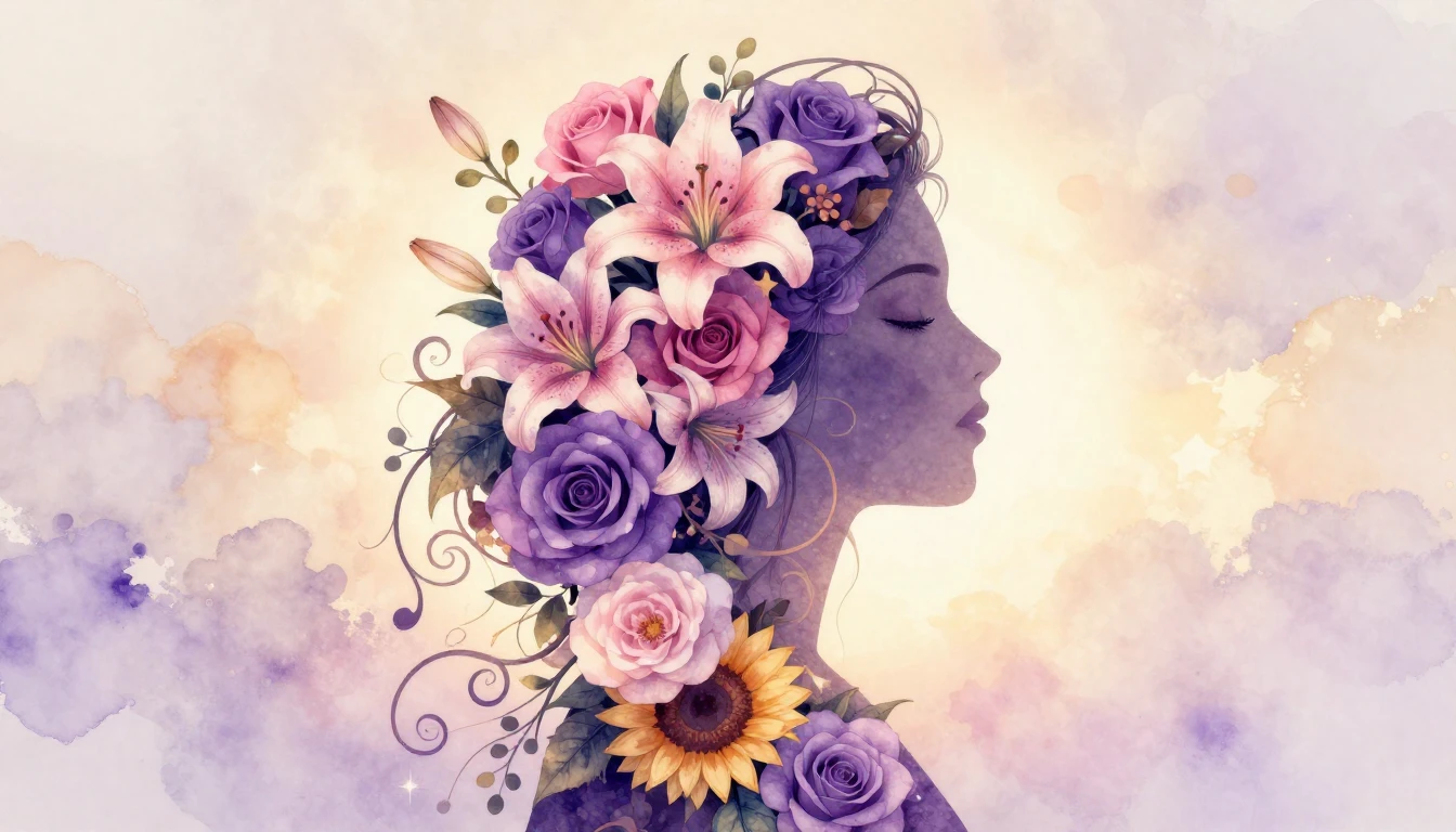 A dreamy and artistic illustration featuring the silhouette ...