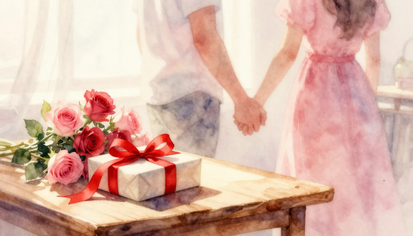 A soft and dreamy watercolor painting representing Valentine...