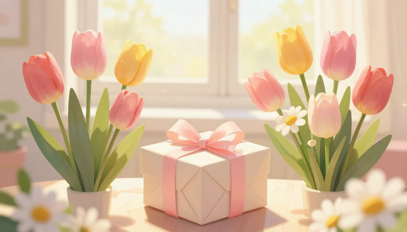 A warm, heartwarming illustration featuring a bouquet of vib...