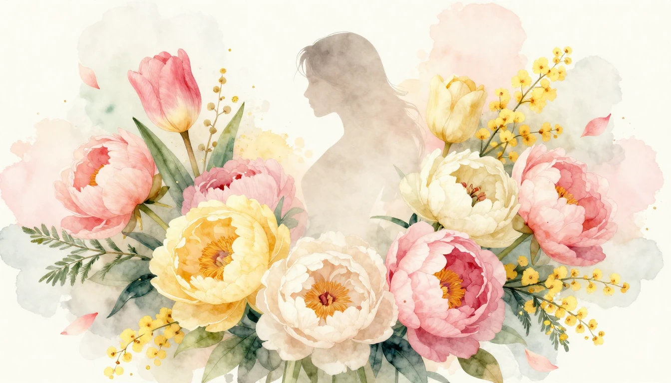 A soft and delicate watercolor illustration celebrating femi...
