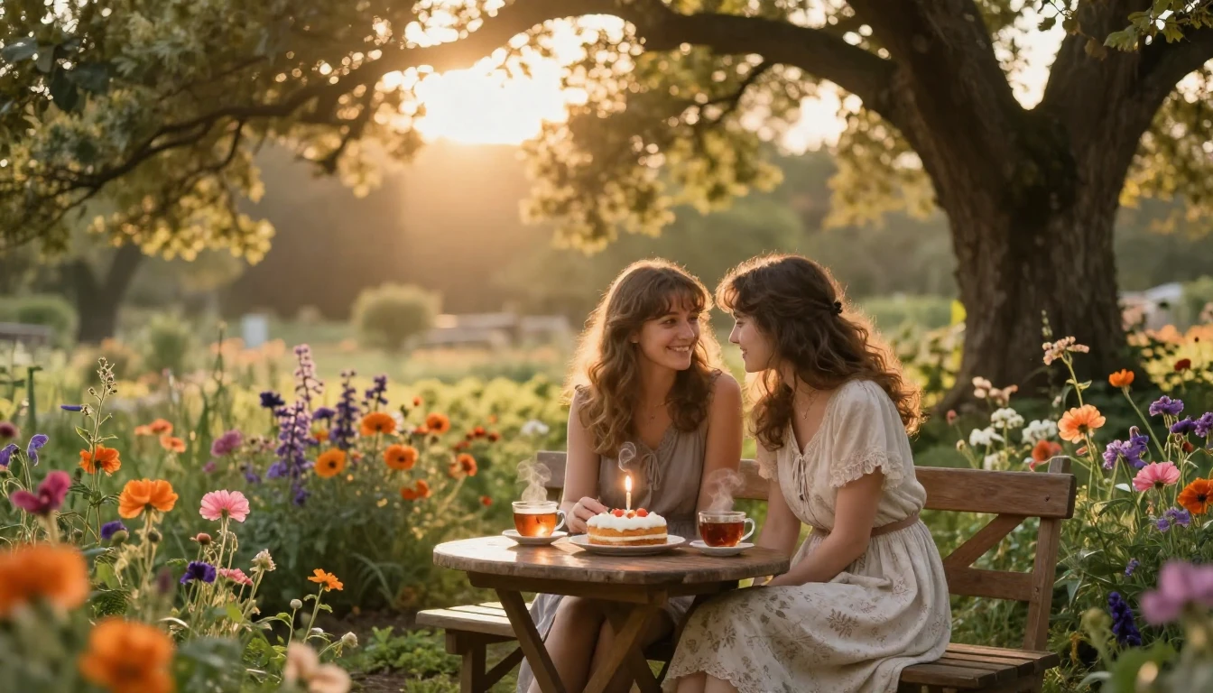 A heartwarming scene of two best friends sitting together on...