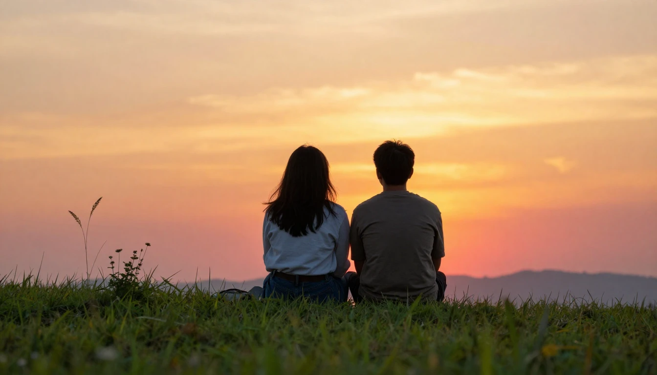 A heartwarming scene of two best friends sitting side by sid...