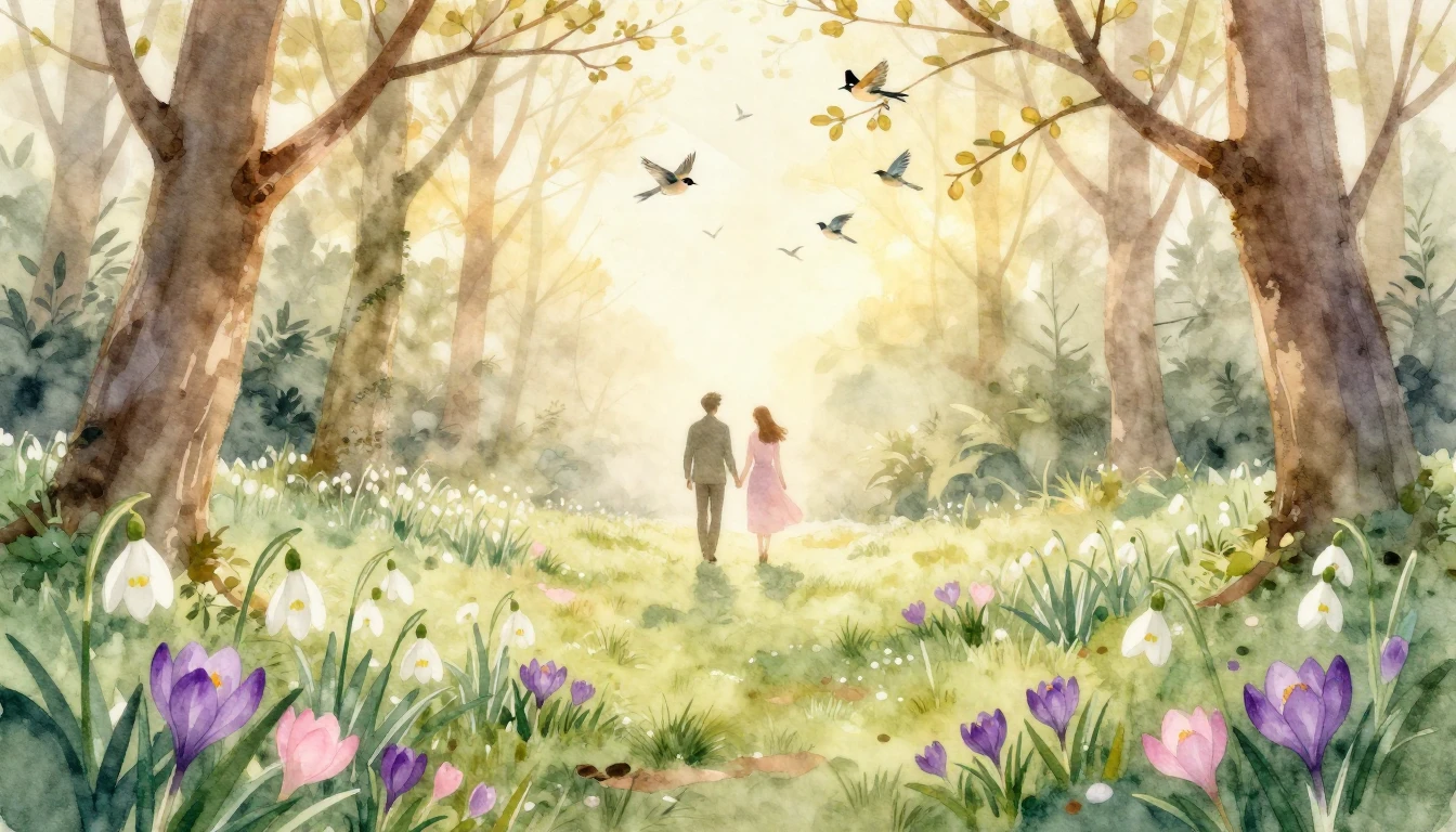 A romantic and ethereal watercolor illustration capturing th...